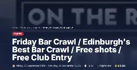 愛丁堡2026年9月25日Friday Bar Crawl酒吧漫遊夜生活與集合地點票價詳情